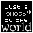 A 4-frame animated contact sheet showing pixelated text variations of "Just a ghost* to the world" with changing asterisk positions and letter opacity across frames.