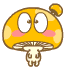 A 5x5 contact sheet of 24 animated frames showing a yellow mushroom character with pink cheeks, white eyes, and brown spots in various expressions and poses against a gray background.