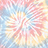 Pixelated image with blue background and white text, featuring a colorful tie-dye pattern in the top-left corner.