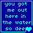 Four identical blue square with cyan text reading "you got me out here in the water so deep" and a small cyan heart symbol