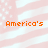 A static image with a light pink and white striped background featuring small white stars, overlaid with four instances of the text 'America's' in orange pixelated font.