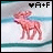Animated contact sheet of a pink moose mascot with 'A+F' text, cycling through 11 frames showing subtle pose and color variations against striped background.
