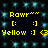 Yellow text and symbols on a black background with cyan pixelated patterns, repeated in two identical horizontal sections.