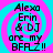 Four identical display text over a cyan and magenta spiral background with pixelated lettering