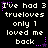 Pixelated text repeats across a black background with purple star accents, displaying 'I've had 3 trueloves only 1 loved me back' in white and purple.