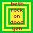 Four identical pixelated squares with green and yellow borders, each containing red text reading 'beth', 'rock', 'on', 'dood', 'yeh' arranged vertically.