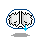 Pixelated brain icon with blue outline and cyan cursor, showing progressive pixel degradation across three of