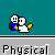Pixel art of two cartoon figures with white heads and blue bodies, one holding a yellow object; green splatter appears on the right figure in later frames.