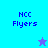 Pixelated 'NCC Flyers' text appears on four colored backgrounds with two star icons, one purple and one cyan.