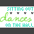 Animated text sequence with 'SITTING OUT' above 'dances on the HALL', featuring small black and white symbols changing across frames.