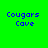 Four identical pixelated text blocks on a bright green background, each reading 'Cougars Cave' in blue.
