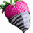 Pixelated strawberry with pink top and striped black-and-white body, next to pink-and-green striped background with 'yummy!' text.