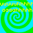 Four identical spiral patterns with alternating green and cyan rings, overlaid by yellow pixelated text in two horizontal bands.