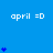 Blue background with white 'april =D' text and blue heart icons in varying quantities across a