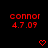 Red text 'connor 4.7.09' appears in multiple positions on a black background with pixelated heart and downward arrow symbols