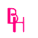 A static image shows a pink 'BH' monogram on white background with five pixelated portraits arranged in a