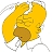 Pixelated yellow figure with brown lower body, white outline, and gray motion trails on white background.