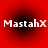 Four identical red circular icons with black gradients and white text reading 'MastahX' arranged in a