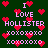 Pixelated green background with pink text and red heart symbols arranged in a repeating pattern.