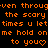 Orange pixelated text on black background reads 'even through the scary times u let me hold on to you♡' with heart symbol replacing final letter.