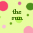 Pixelated icon with light green background, scattered pink and green circles, and dark green text reading 'the sun and fun makes the perfect summer!' in four lines.