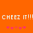 Orange background with repeated white text 'CHEEZ IT!!!' and pink asterisk-like symbols below.
