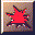A pixelated red starburst shape with jagged edges appears against a multicolored pixelated background, transitioning to a blue and purple starburst with scattered white dots.