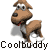 Pixelated cartoon dog mascot with red collar in two animation frames showing slight pose variation, displayed as a contact sheet with text below.