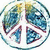 Pixelated circular icon with blue and green tones, featuring a stylized peace symbol design inside a ring.