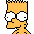 Pixelated cartoon character with orange hair and skin, white eyes with black pupils, neutral expression on gray background.