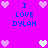 Pixelated icon with bright pink background displaying "I LOVE DYLAN" text and heart symbols in blue, white, and light purple.