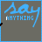 Blue 'say' text and white 'ANYTHING' text on gray background with black heart symbols, showing animation changes in lettering and heart positions.