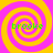 Four identical spiral patterns in yellow and pink with green text 'brooke' overlaid on each spiral.