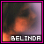 Pixelated image with pink border, orange and purple gradient background, white text 'BELINDA' at bottom.