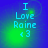 Blue background with green gradient glow, text "I Love Raine <3" in light blue pixelated font across four