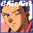 Pixelated character with brown hair and pink clothing, showing two facial expressions against a blue background.