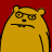 Static pixel art of a yellow cartoon character with glasses against a solid red background, featuring blocky rendering and visible dithering on edges.
