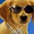 Pixelated close-up of a dog wearing sunglasses with blue background elements, likely from an animated movie or fan art.