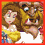 Pixelated of six with red borders showing cartoon characters and text, including Belle and Beast, Stitch, and Lilo & Stitch