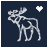 Animated buddy icon featuring a white moose silhouette with antlers against dark blue background, showing two frames where the heart symbol changes from static to glowing.