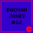 Four identical blue square with red borders, each containing black text and a red Pac-Man icon in the bottom-right corner