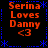 Four identical pixelated display orange text 'Serina Loves Danny <3' on black background with blue dotted borders and star patterns