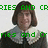 A pixelated image of a person with shoulder-length brown hair wearing a dark dress and white collar, overlaid with green text fragments.