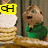 Animated sequence showing a cartoon character in green clothing with changing text overlays and background elements.