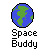 Animated contact sheet showing 15 sequential frames of a pixel-art Space Buddy icon with Earth, rocket, and astronaut elements in various states of motion and interaction.