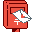 Pixel art contact sheet showing three frames of an animated red computer icon with a white cursor and cloud symbol, displayed on gray background.