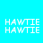 Four identical display 'HAWTIE' text in white pixelated font on blue backgrounds with varying shades