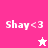 Pixelated text 'Shay<3' appears on pink and white backgrounds with a star symbol changing color between frames.