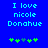 Blue background with cyan pixelated text reading "I love nicole Donahue" and five green plus signs below, where the third sign changes from gray to green between frames.