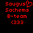 Red pixelated text on black background with 'Saugus' having a heart symbol replacing the 'u', followed by 'Sachems', 'B-team', and '(333)' in four lines.